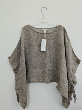 NWT Eileen Fisher Organic Linen Gauze Poncho Tie Sleeve